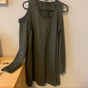 Dark green cold shoulder mini dress